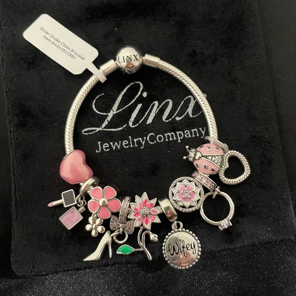 Linx Snake Chain Bracelet with Pink Wife Themed Charms